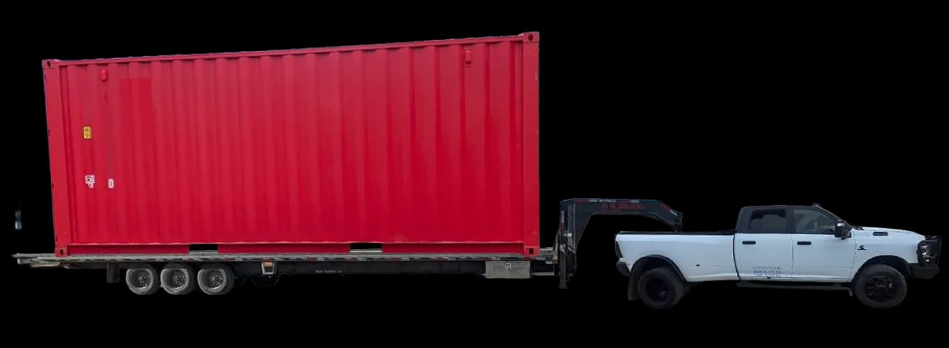 Jeff's truck hauling a shipping container